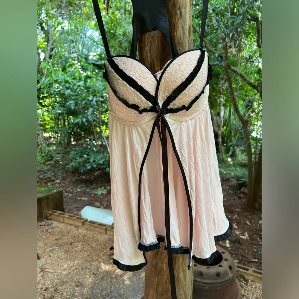 Victoria's Secret 36D Push Up Bra Lingerie Pink Black Babydoll Lace Teddy Gown